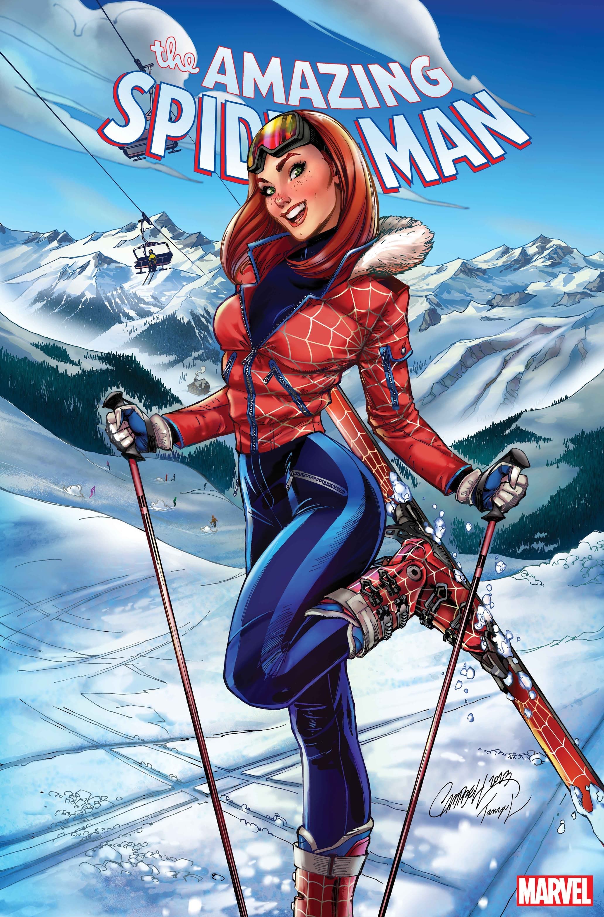 Spider-Woman & MJ Watson Showcase Their Winter Apparel in New Ski Chalet Art