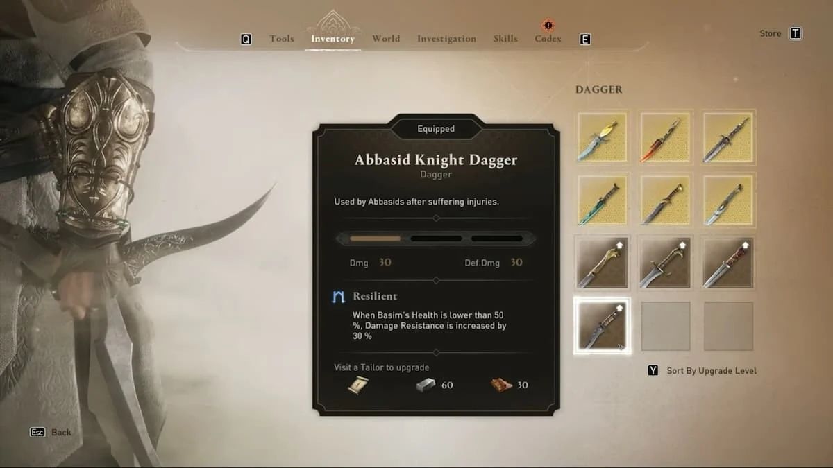 The official stats for the Abbasid Knight Dagger in Assassin&rsquo;s Creed Mirage