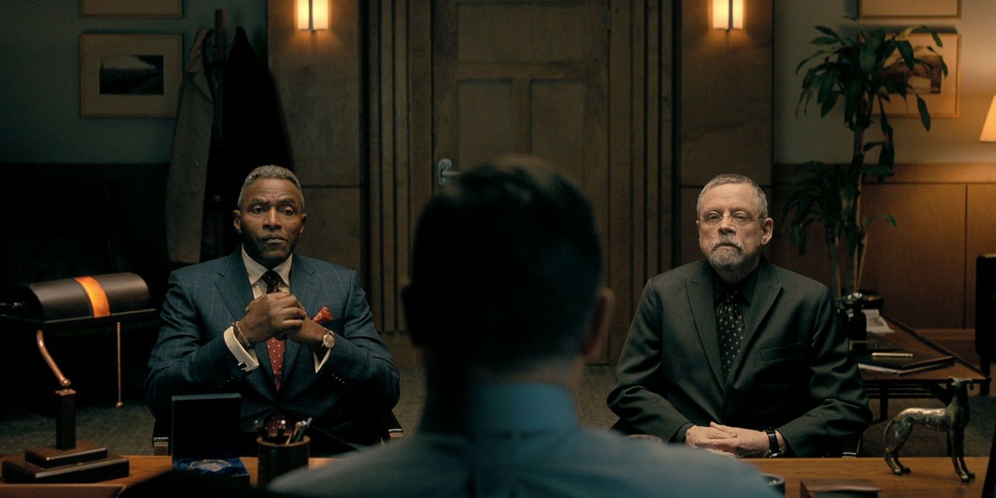 Auggie and Pym with the judge in The Fall of the House of Usher