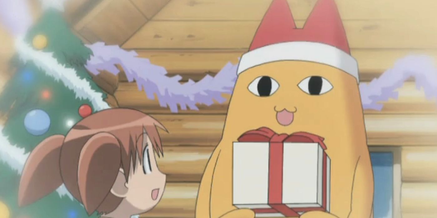 Azumanga Daioh Christmas Chiyo-chichi hands over a present dressed as santa
