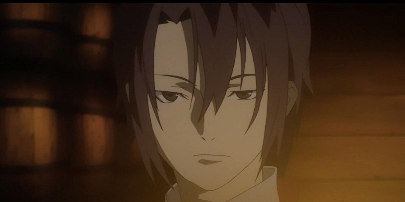 A young Huey Laforet looking stoic as a golden light burns just offscreen in Baccano.