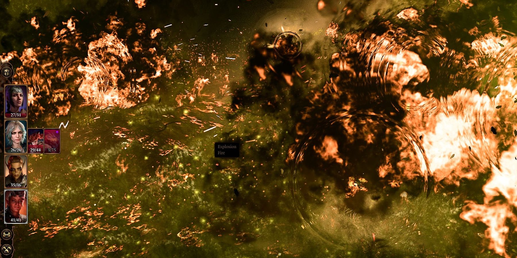 An exploding field of mushrooms in Baldur&rsquo;s Gate 3.