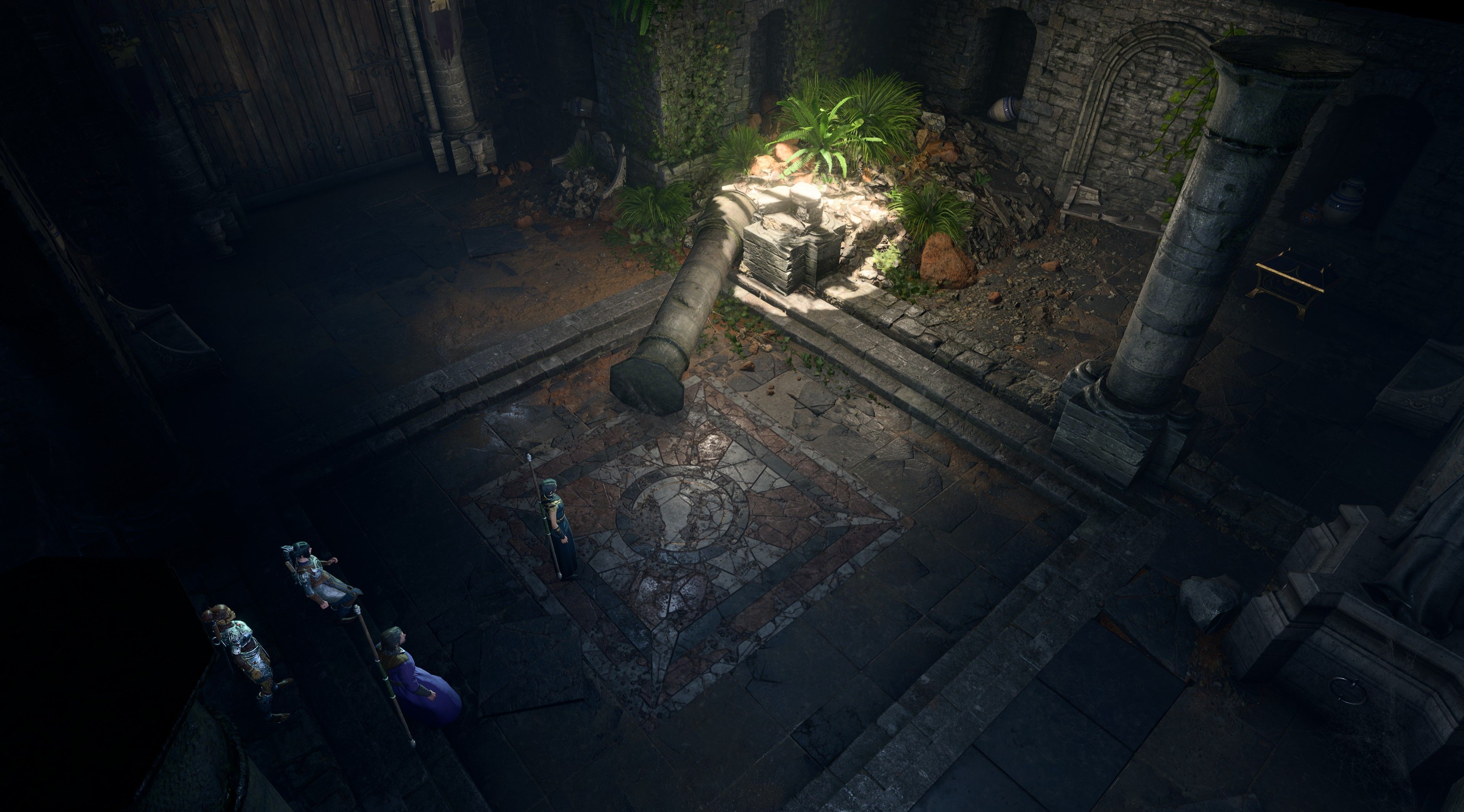 Baldur's Gate 3 Party Exploring Dank Crypt Entrance Hall