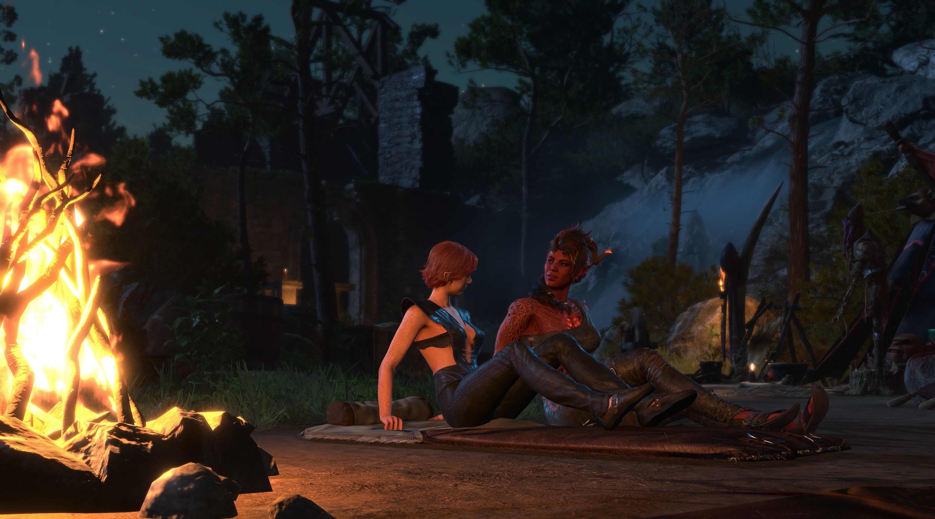Baldur&rsquo;s Gate 3 Player Character Chatting With Karlach By Campfire In Act One
