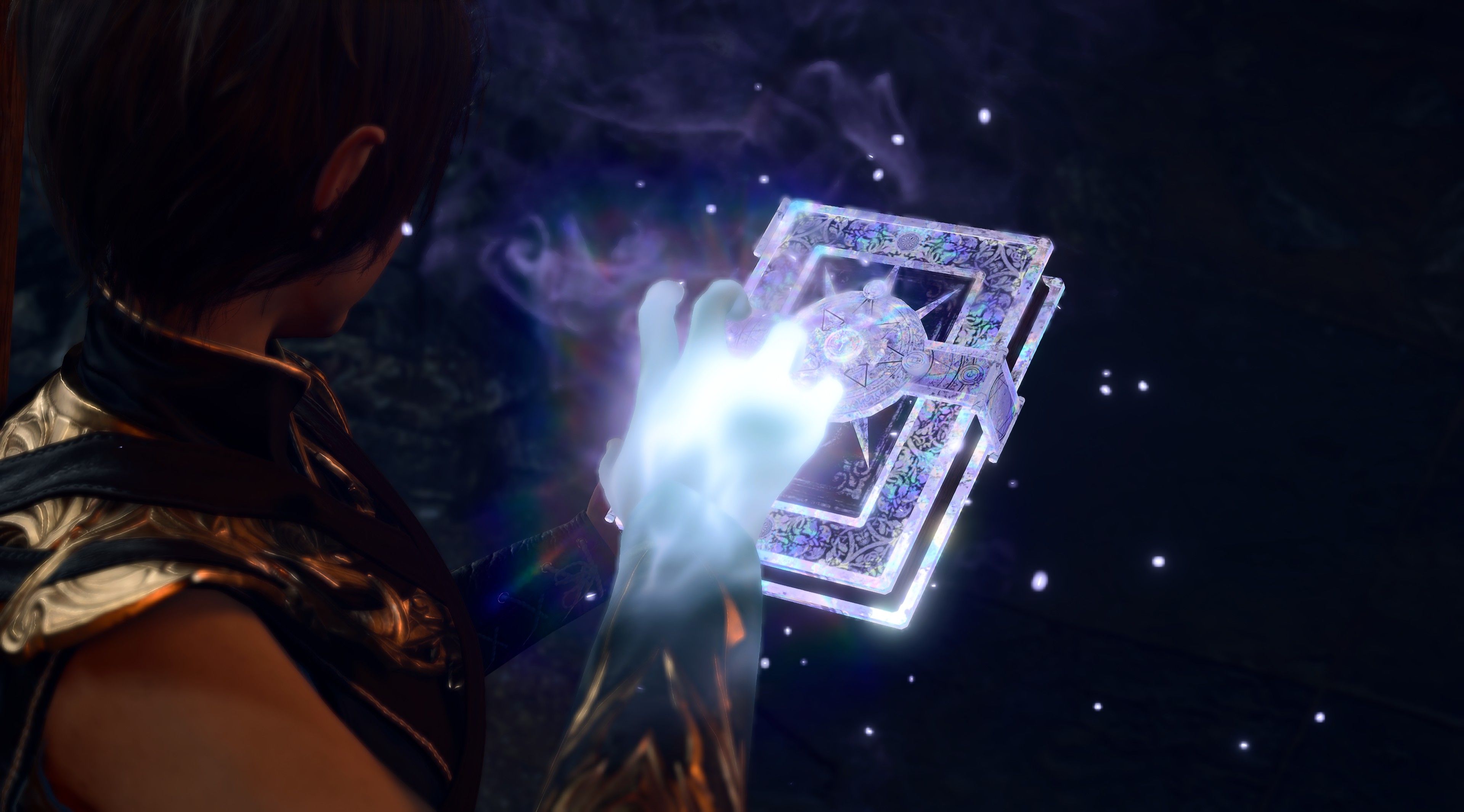 Baldur's Gate 3 Sorcerer Player Using Magic To Open Book Of Dead Gods In Dank Crypt