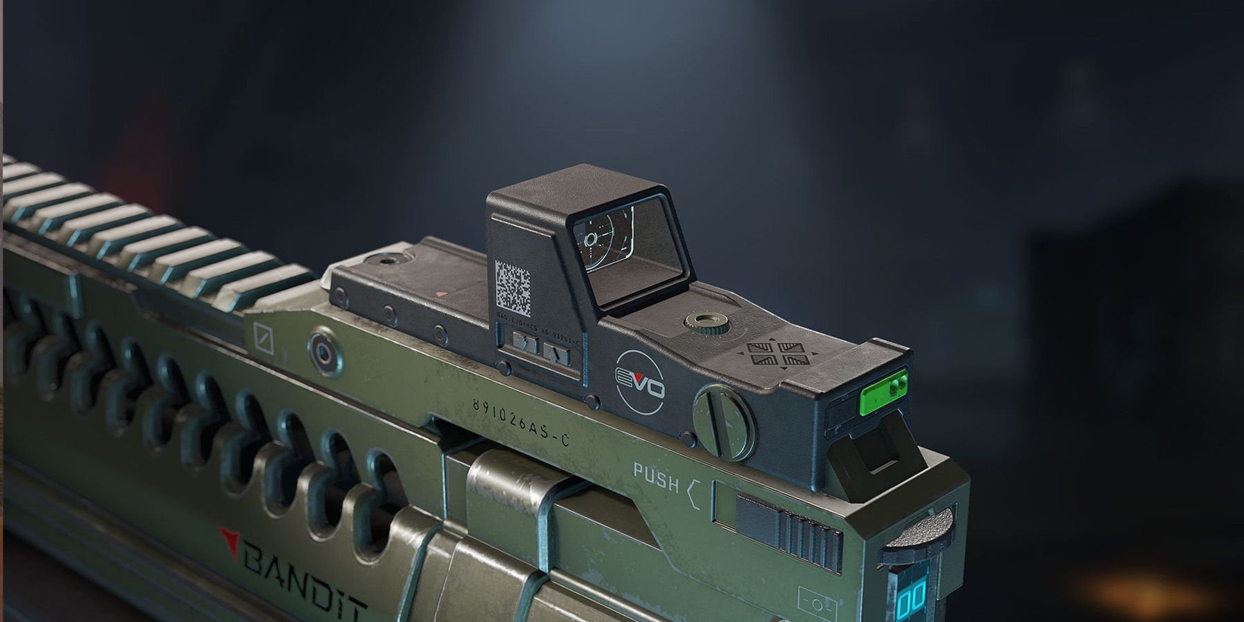 Close-up of the Bandit Evo assault rifle in Halo Infinite.
