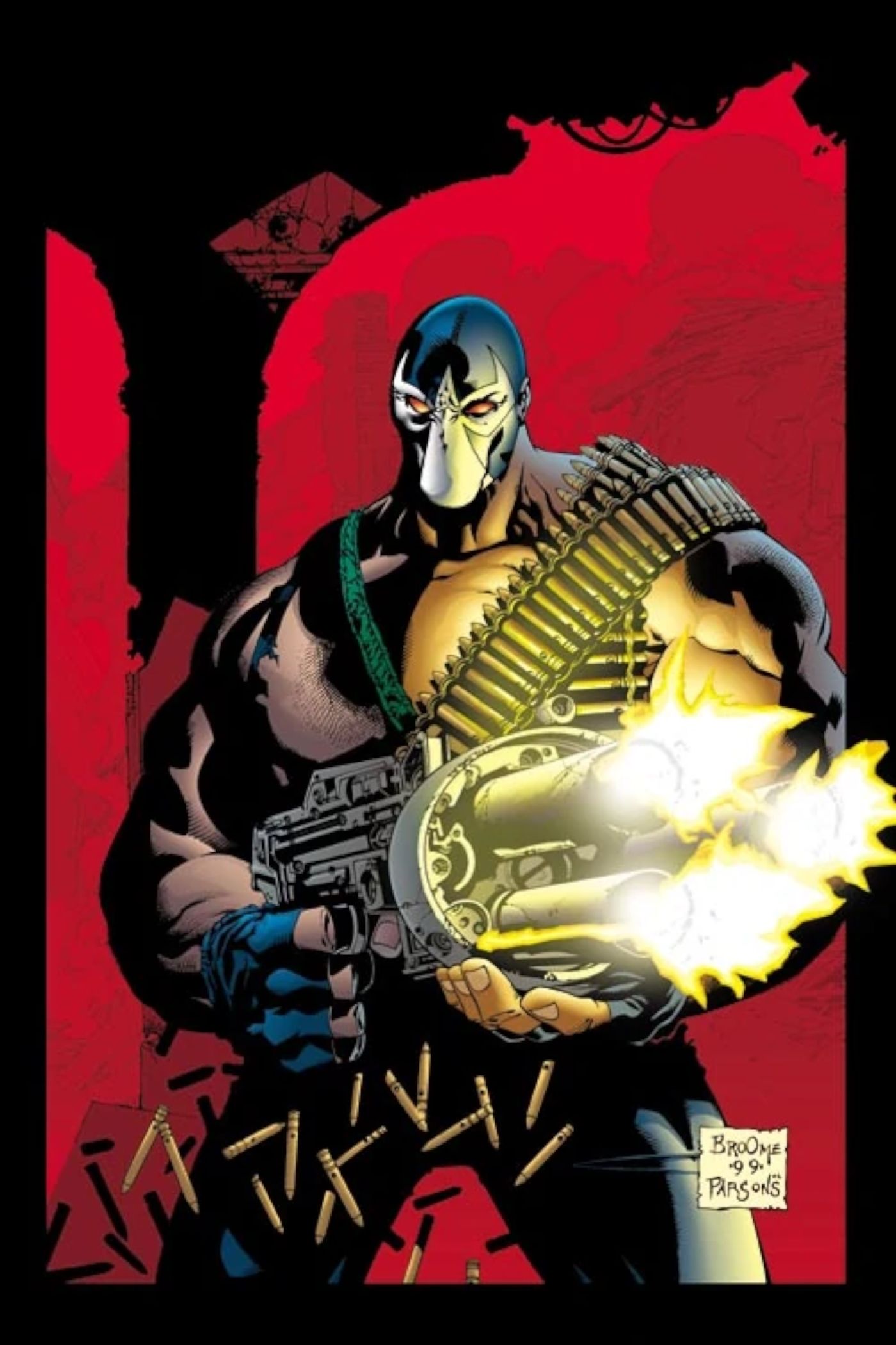 Bane wielding a Gatling gun (DC Comics)