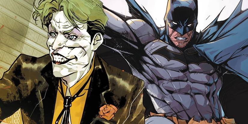 Comic book art: the Joker and Batman appear side by side.