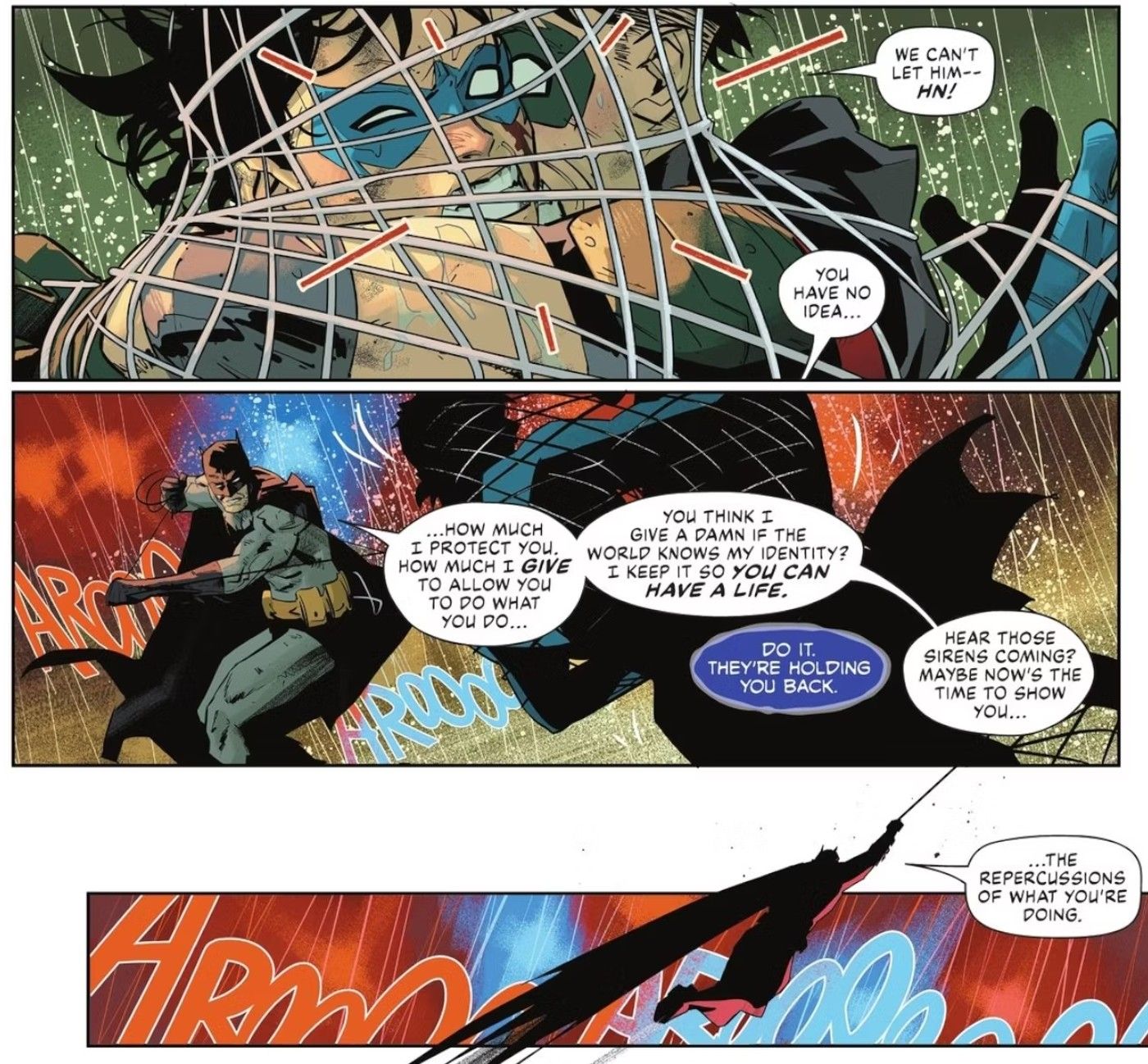 Batman Traps Nightwing and Robin with a Net