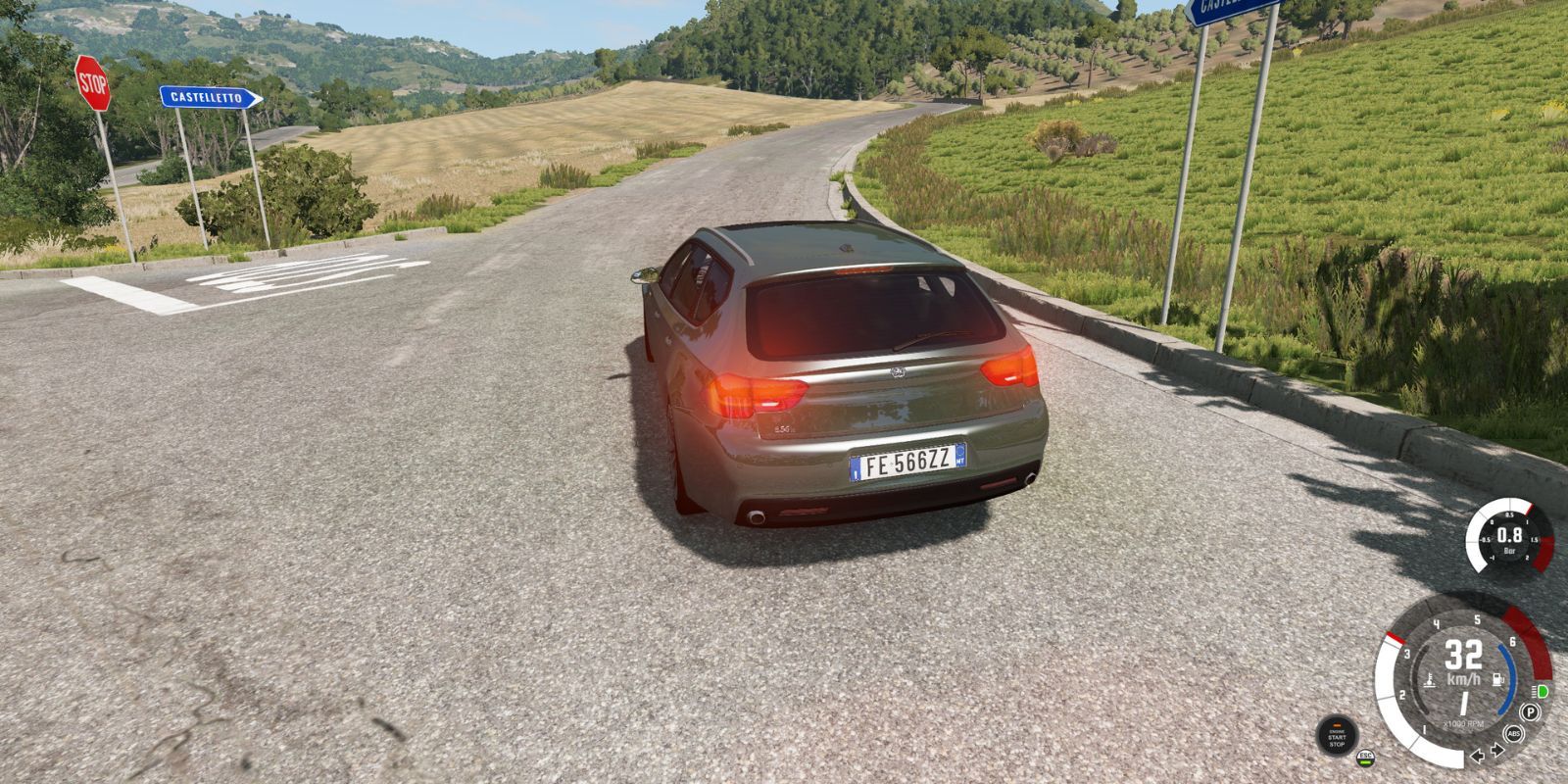 BeamNG drive with a car on a country road