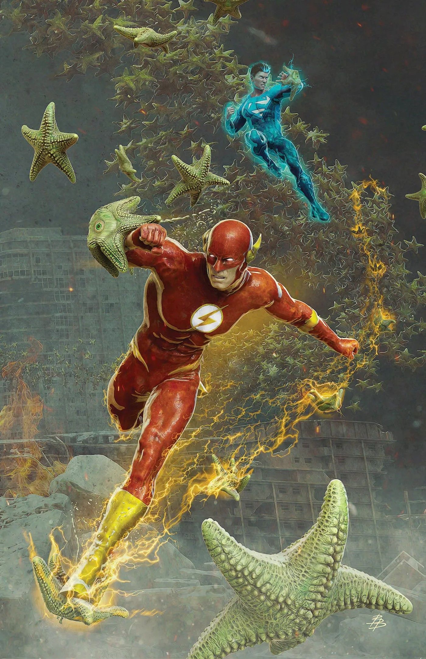 Beast World Barends Variant Flash and Jon Kent Fighting Garro