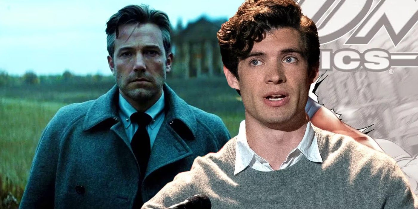 Ben Affleck as Bruce Wayne and an image of David Corenswet