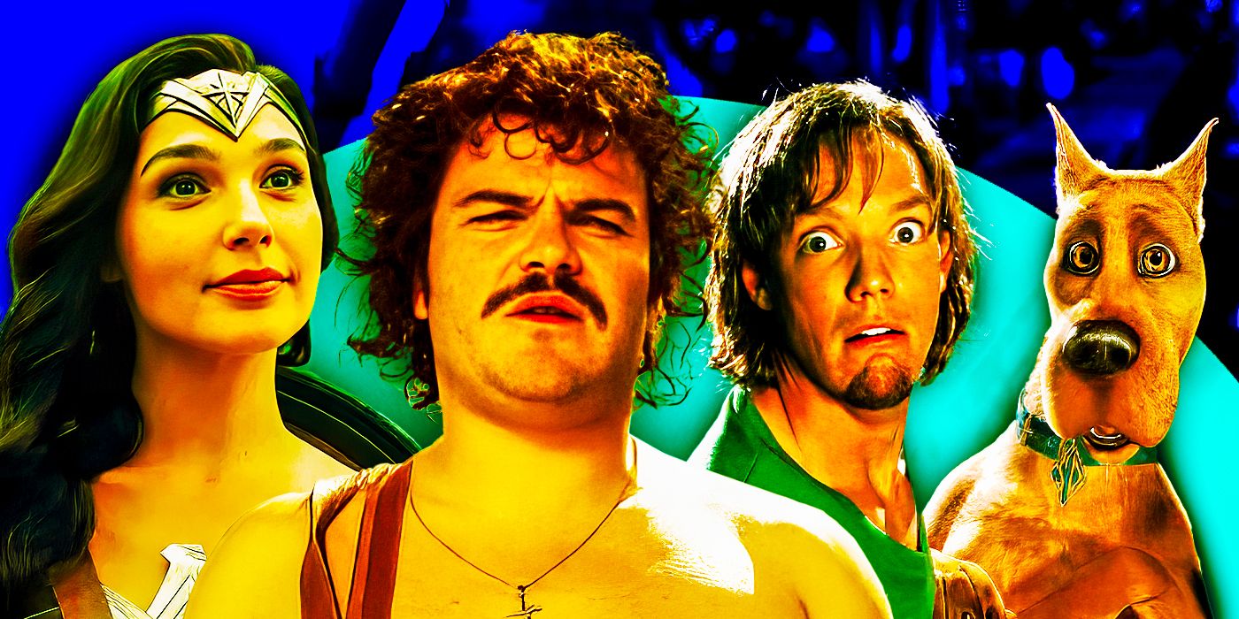 A collage featuring Wonder Woman, Nacho Libre, and Shaggy and Scooby Doo