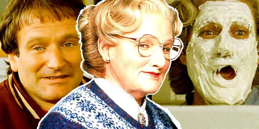 Collage of three photos of Mrs Doubtfire