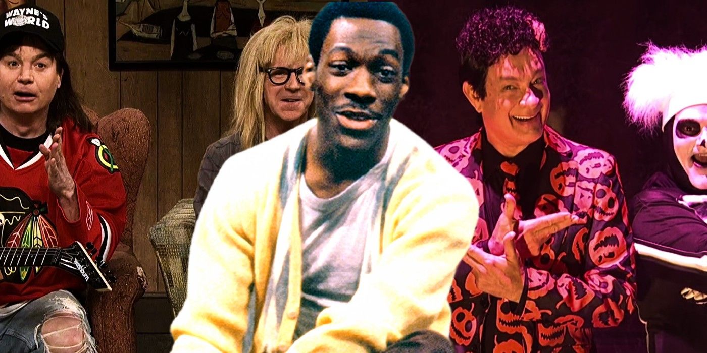 Collage image of Wayne's World, Mr. Robinson and David Pumpkins on Saturday Night Live
