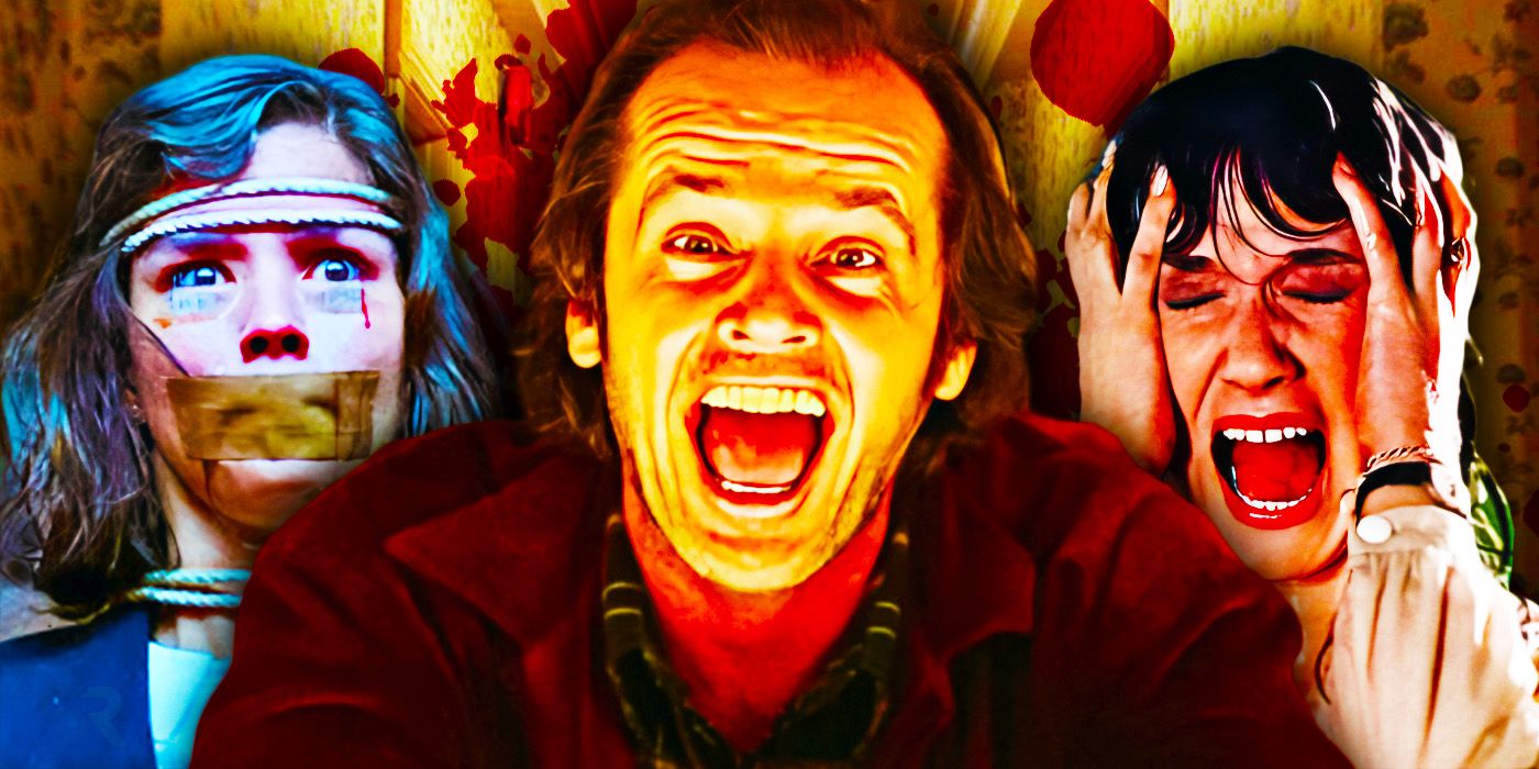 Colagem dos melhores filmes de terror dos anos 80, incluindo The Shining
