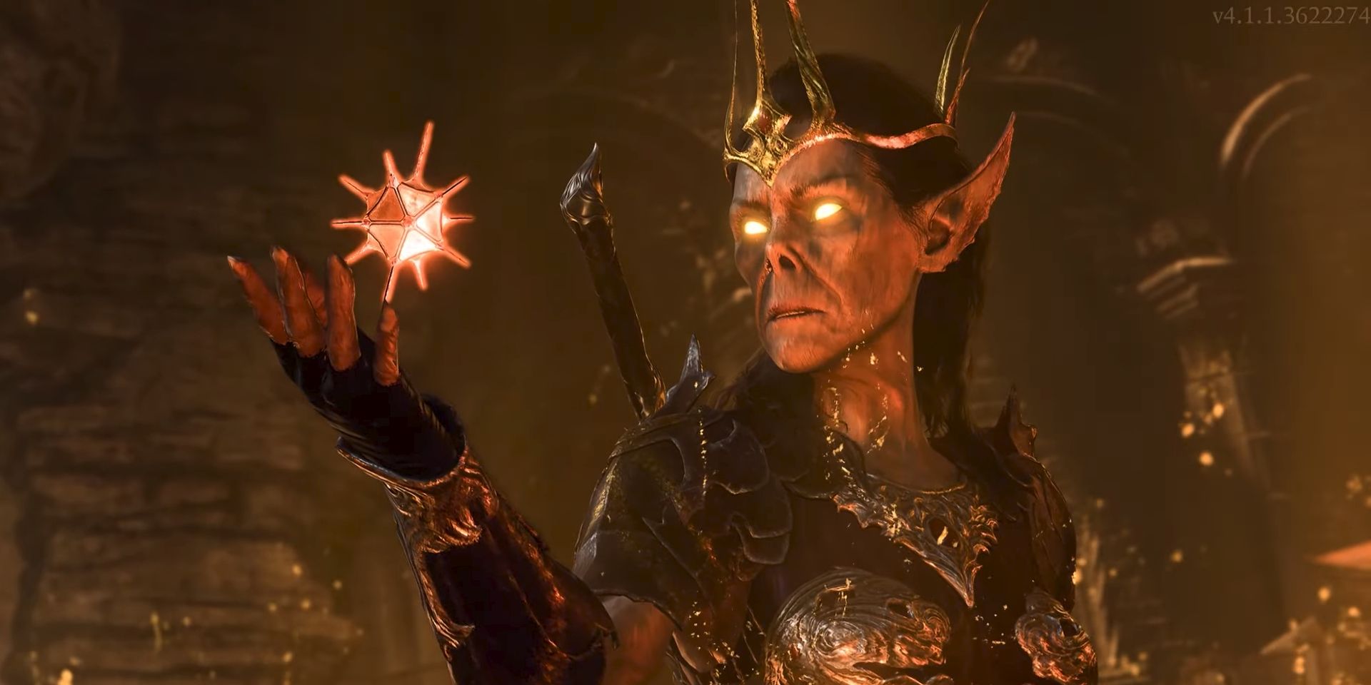 A rainha githyanki Vlaakith encara o Astral Prism com olhos vermelhos brilhantes em uma captura de tela de Baldur's Gate 3.