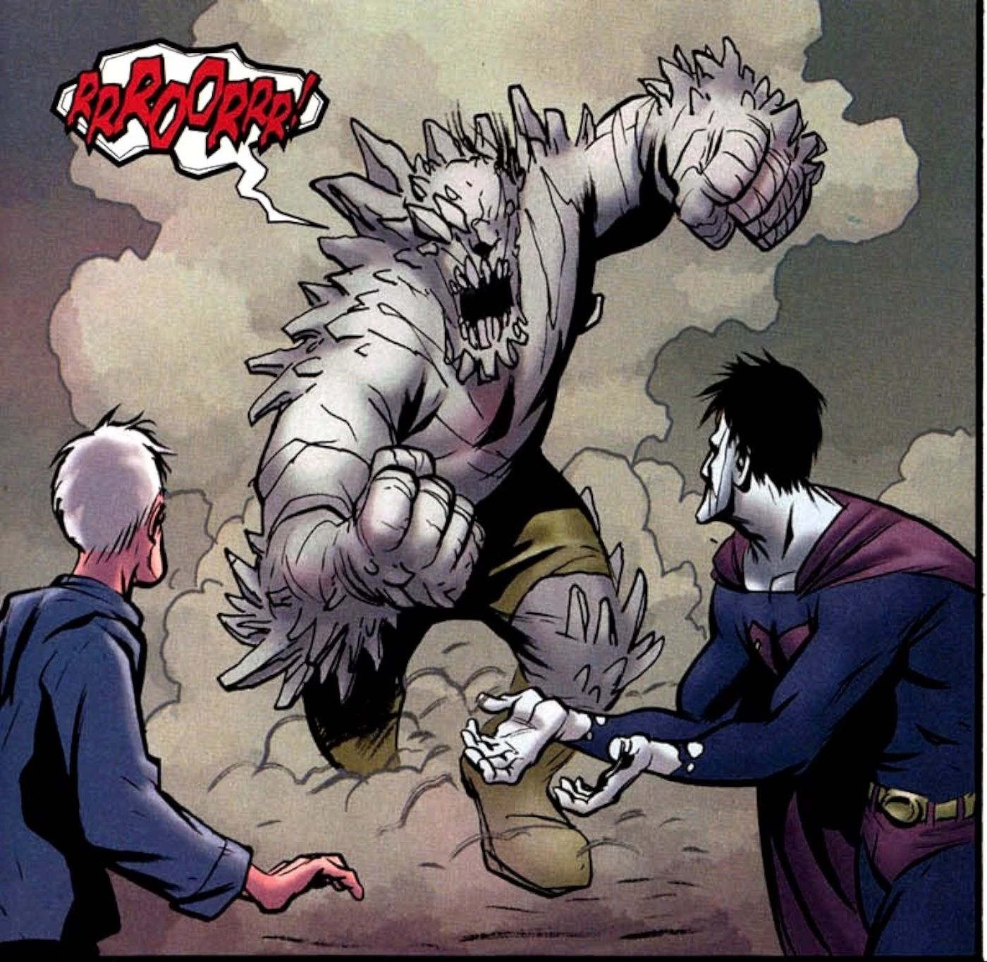 Bizzaro Doomsday rampages at Bizarro Superman