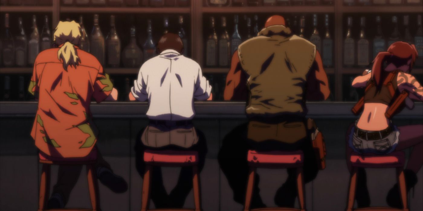 Black Lagoon Lagoon Company sitting together at a bar.