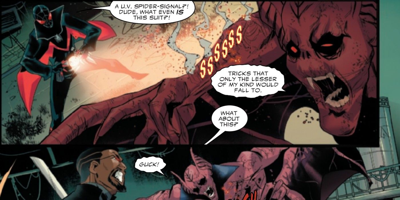 Blade and Spider-Man Miles Morales fight an elder vampire