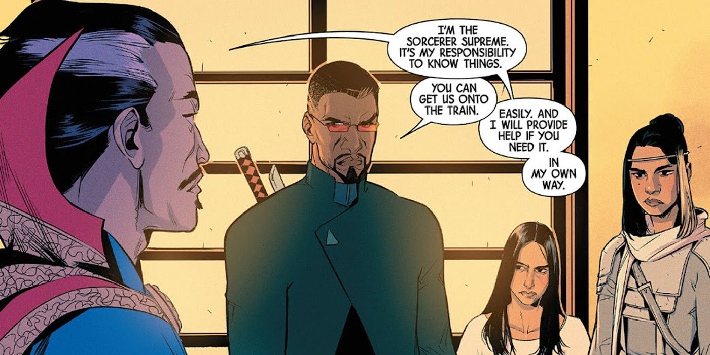 panel from Blade #4, Blade introduces Tulip and Rotha to Doctor Strange