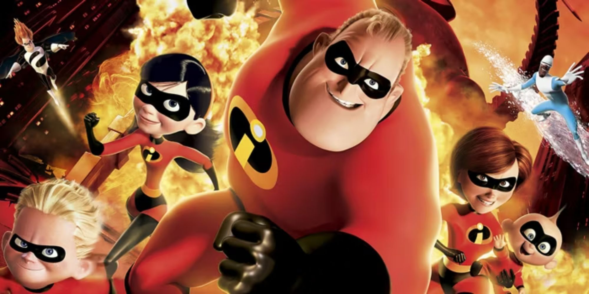 The Incredibles run from a fireball in the movie's poster