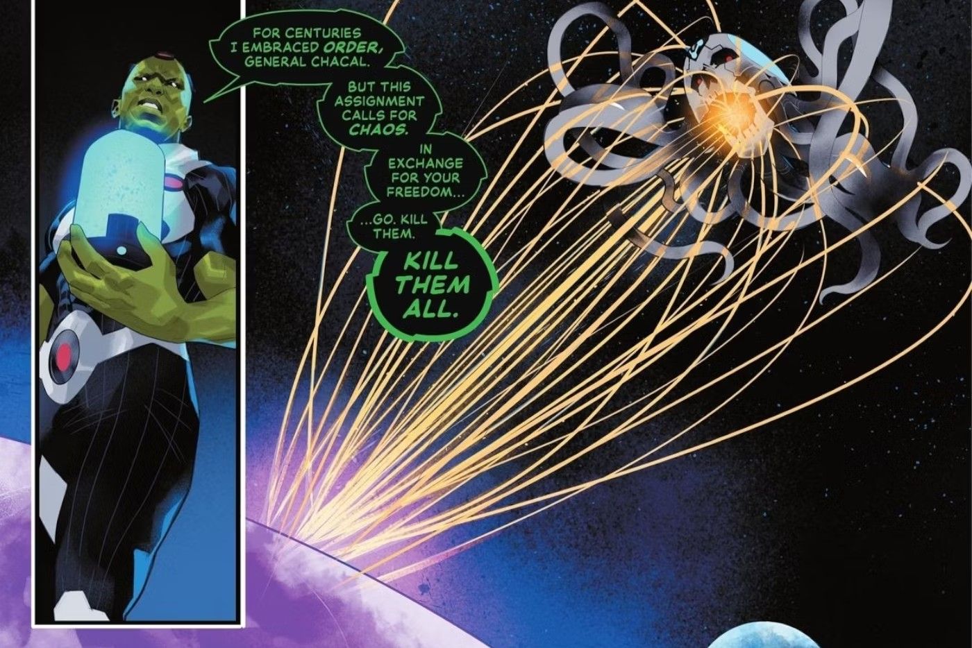 Brainiac Commands the Czarnians to Destroy a Planet