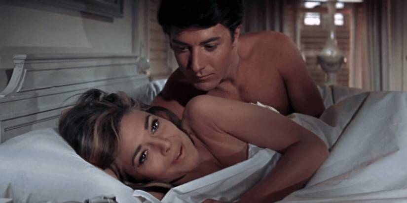 Benjamin and Mrs. Robinson in bed together in The Graduate