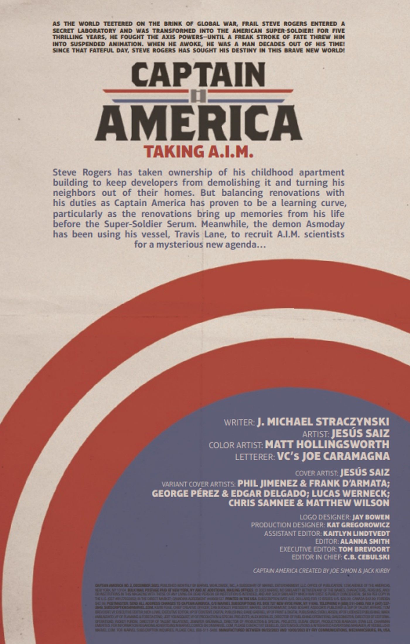 credit page for Captain America #2