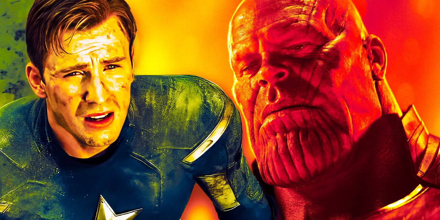 Captain America from MCU (left) and Thanos from MCU with a red background (right)
