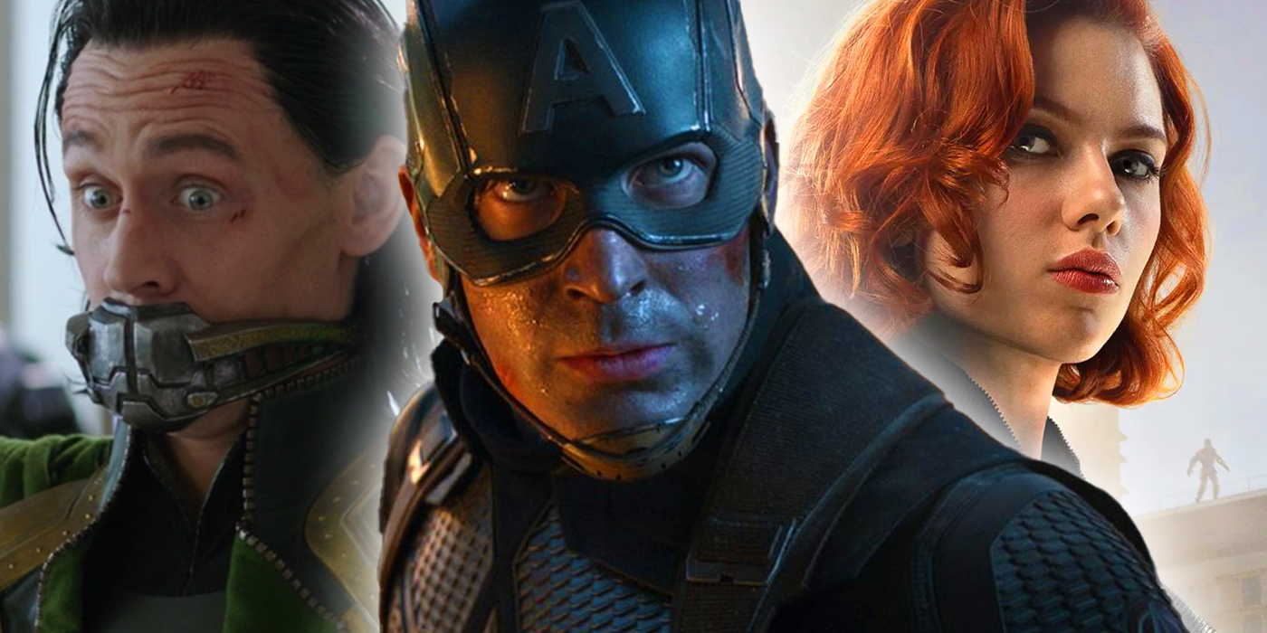 Captain America, Loki, and Black Widow in Avengers MCU films