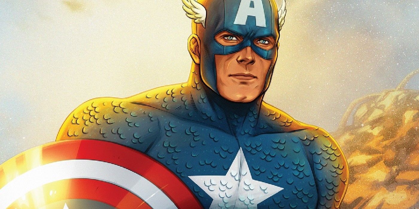Featured Image: Close up of Captain America, with sun shining off his shield