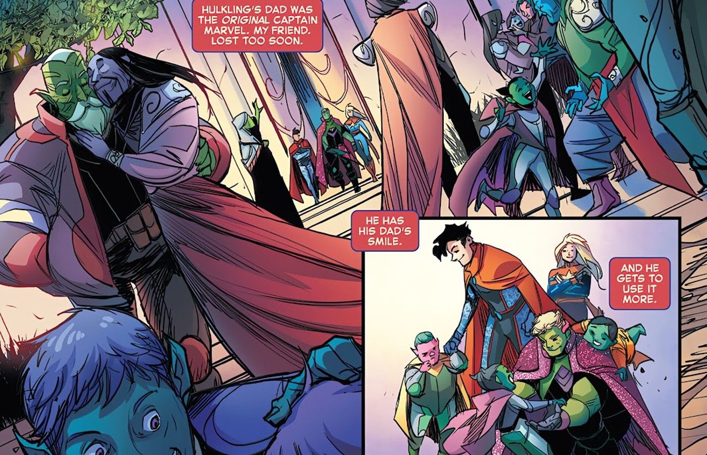 panels from Captain Marvel: Assault on Eden #1, Captain Marvel recaps Hulkling&rsquo;s origin story