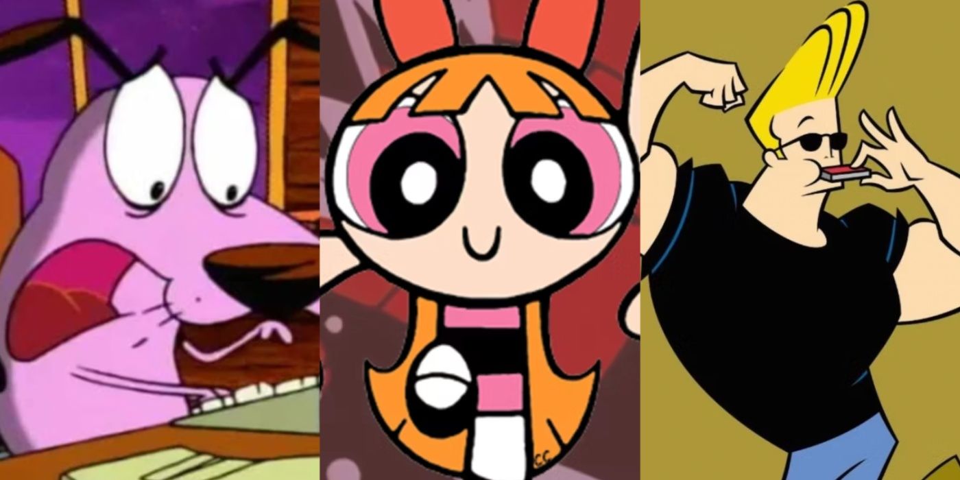A side by side image features Cartoon Network 90s show characters from Courage the Cowardly Dog, Powerpuff Girls, and Johnny Bravo