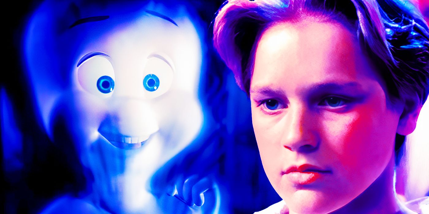 A blended image features Casper as a ghost and a human in the 1995 movie