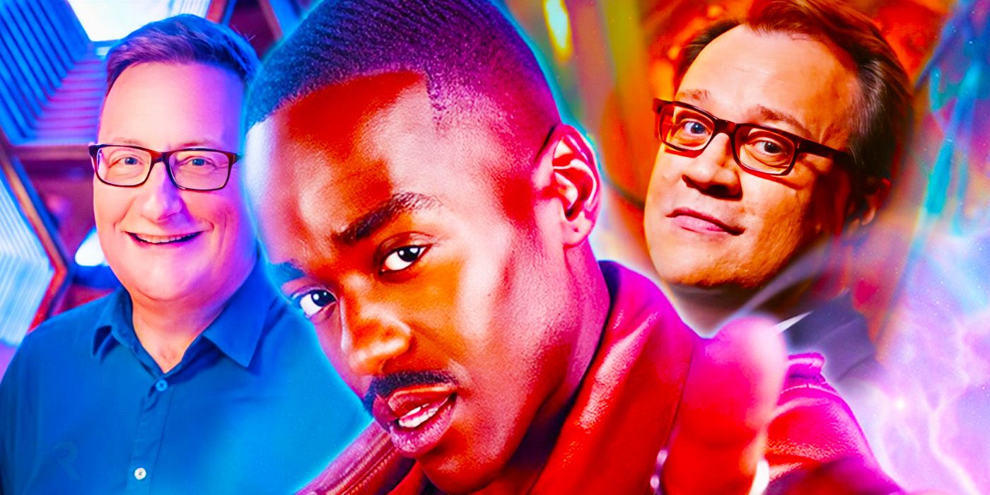 Chris Chibnall and Russell T Davies with Ncuti Gatwa as Fifteenth Doctor in Doctor Who