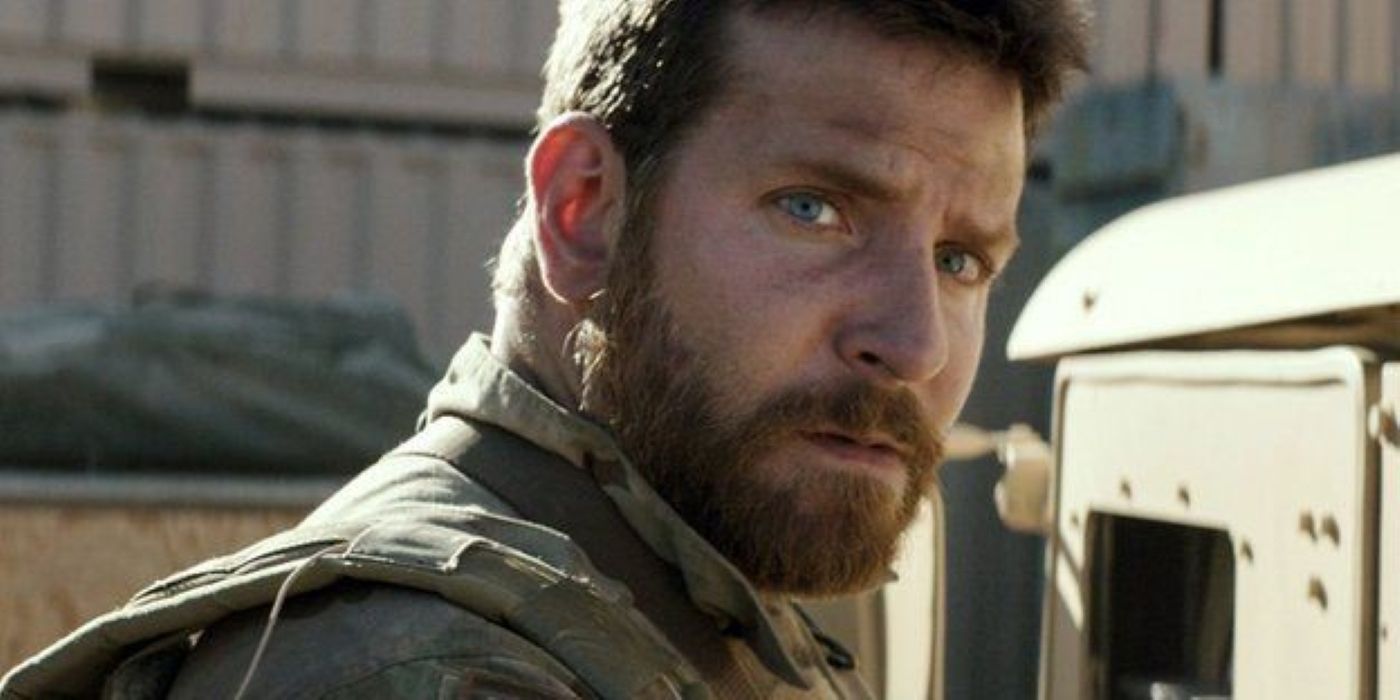 Bradley Cooper looking serious as Chris Kyle from American Sniper