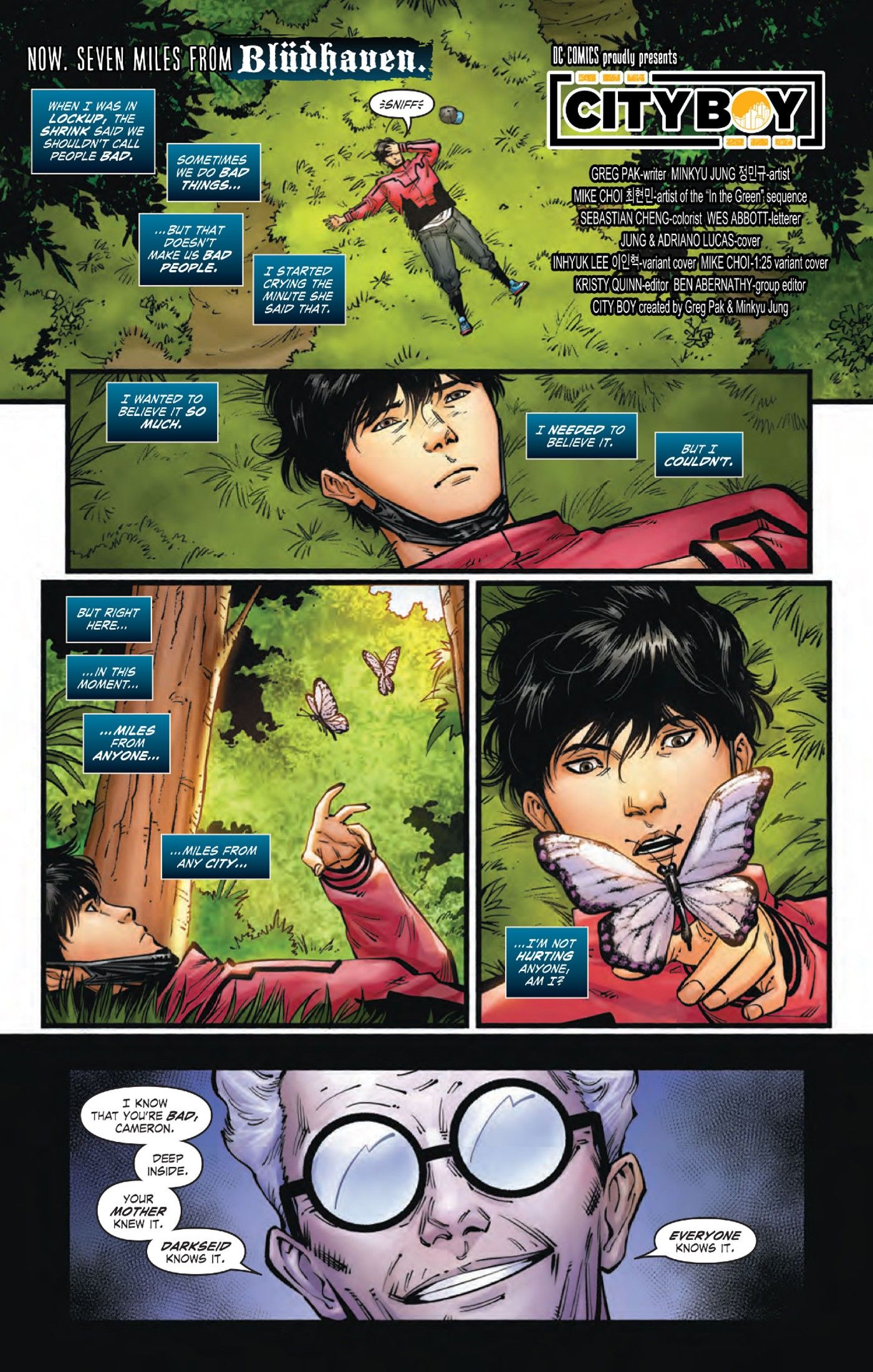 Preview page for City Boy #5, in the present, City Boy escapes to the woods