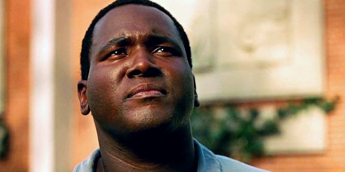 Close up of Quinton Aaron as Michael Oher looking up in The Blind Side