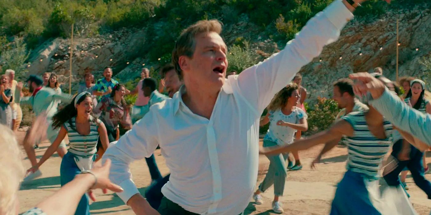 Colin Firth as Harry Bright, dancing in Mamma Mia Here We Go Again