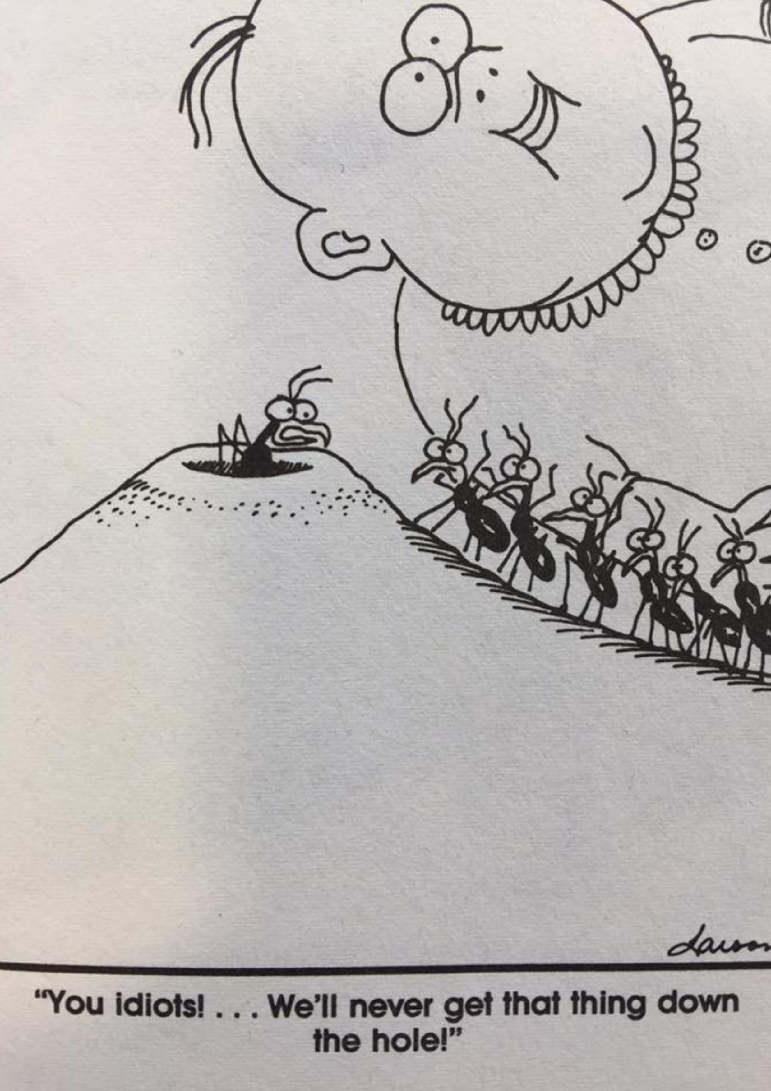 Ants taking a man in The Far Side.