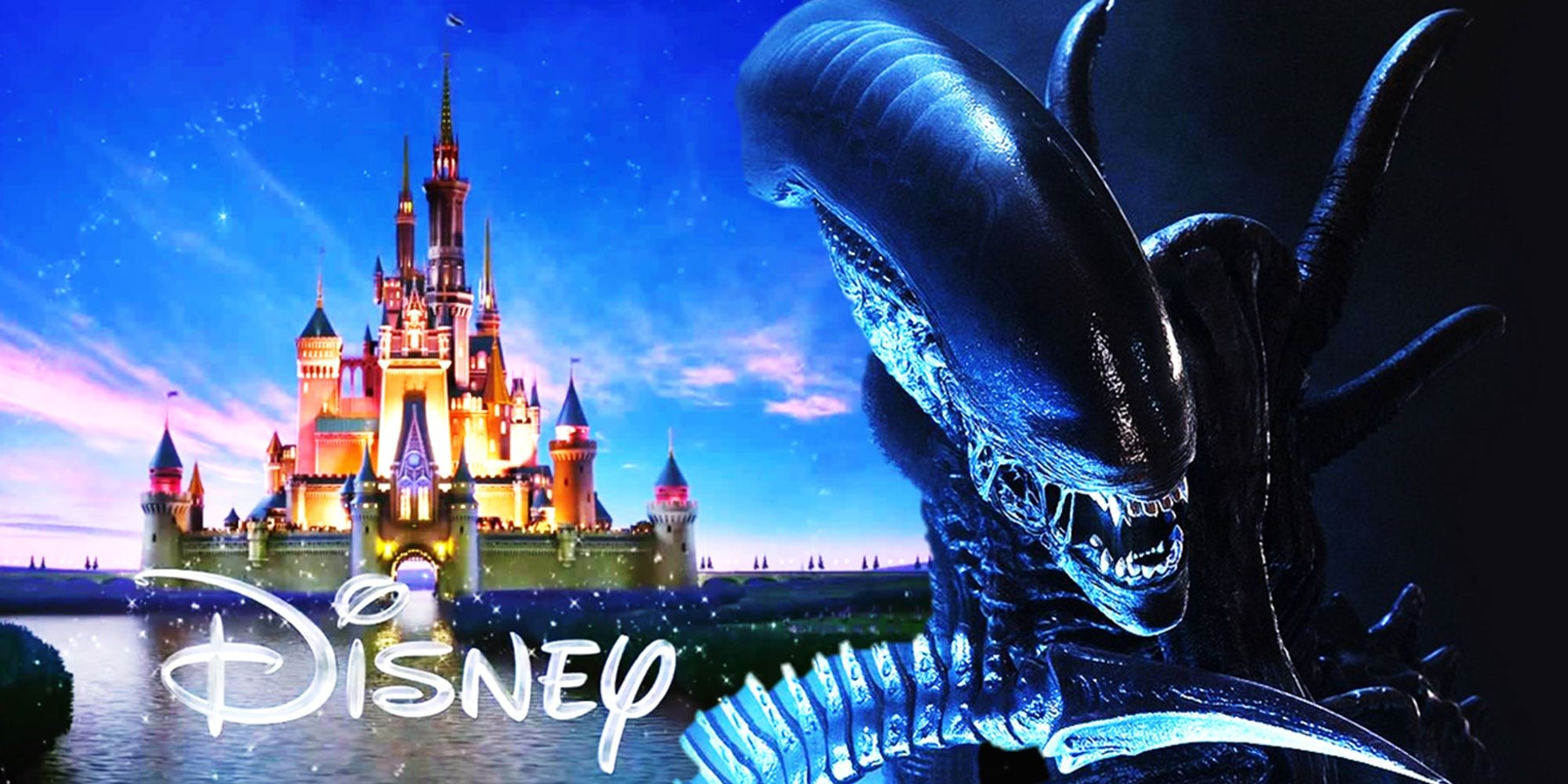 Collage of a xenomorph from Alien and the Disney logo