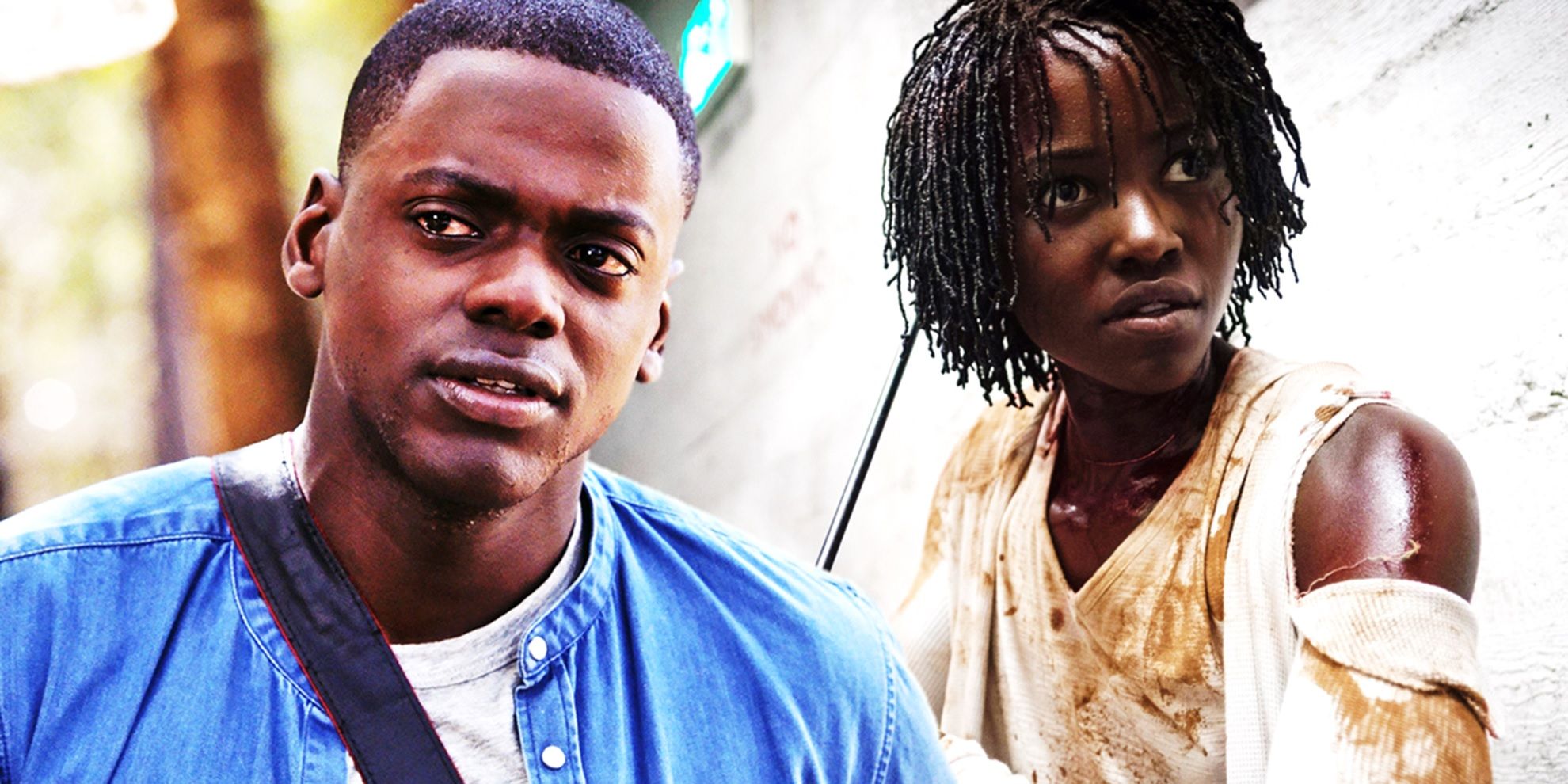 Collage of Daniel Kaluuya in Get Out and Lupita Nyong'o in Us