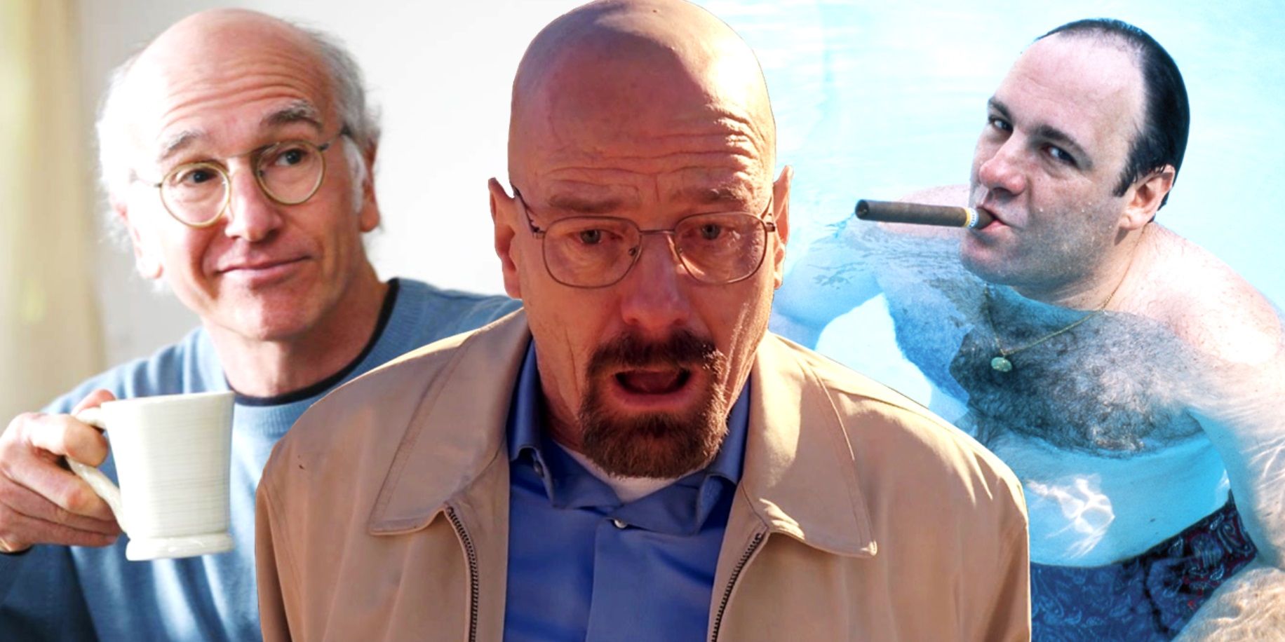 Collage of Larry David, Walter White, and Tony Soprano