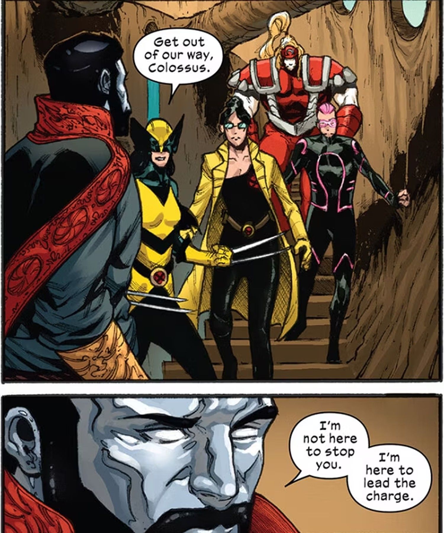 Colossus confronted by his teammates in X-Force #45