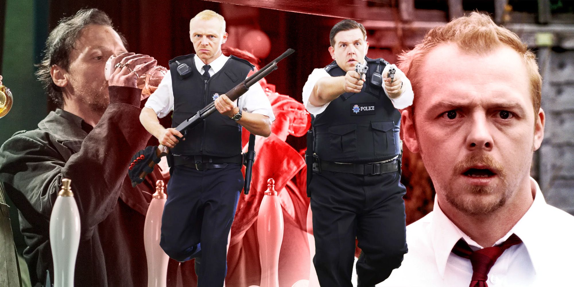 Collage of Three Colours Cornetto trilogy movies with Simon Pegg and Nick Frost.