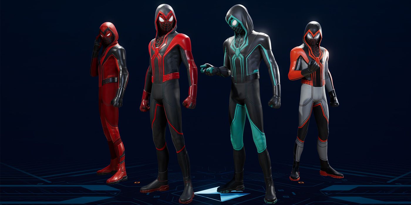 Miles' Crimson Cowl suit and its variants in Marvel's Spider-Man 2