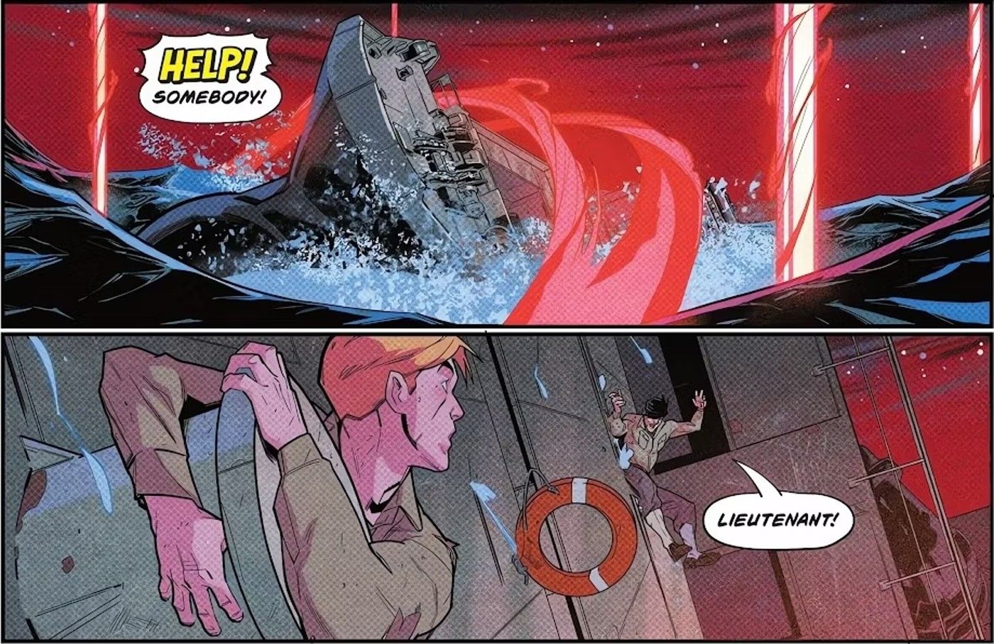 Crimson Flame Attacks Alan Scott and Johnny Ladd