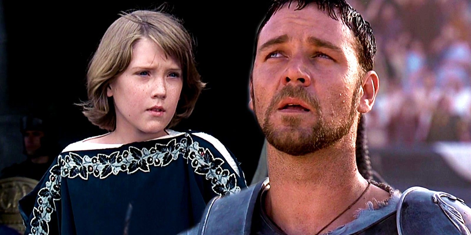 Custom image of a young Lucius and Maximus looking up in Gladiator