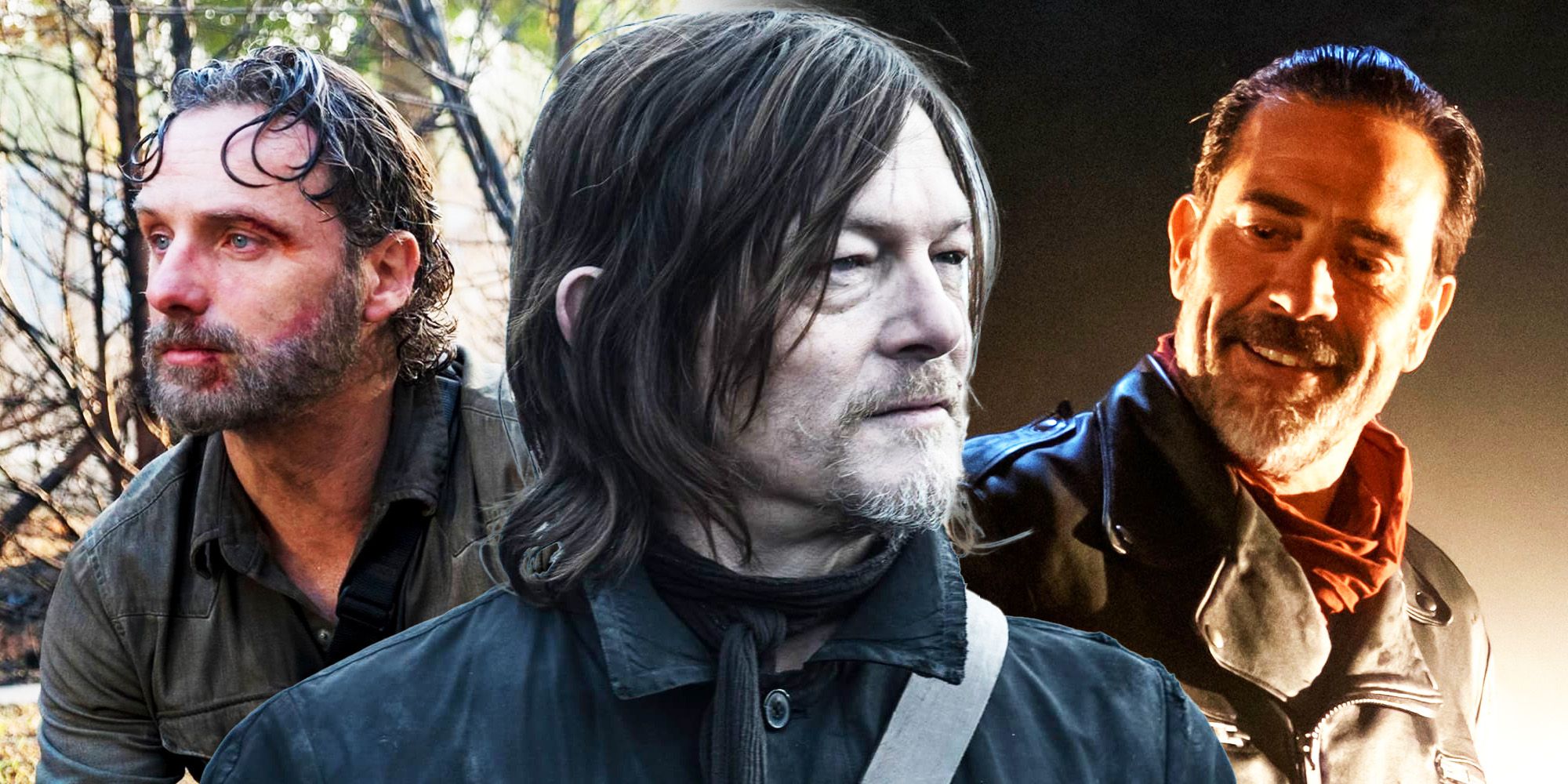 Daryl Dixon in his spinoff show, Rick in The Walking Dead, and Negan in Dead City